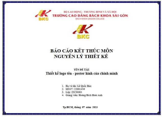 Báo cáo kết thúc môn Nguyên lý thiết kế: Thiết kế logo tên - poster của chính mình